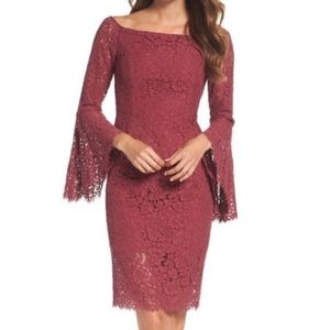 Bardot Solange lace burgundy flute sleeve dress